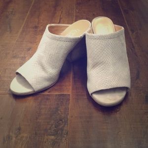 Grey suede snakeskin mules